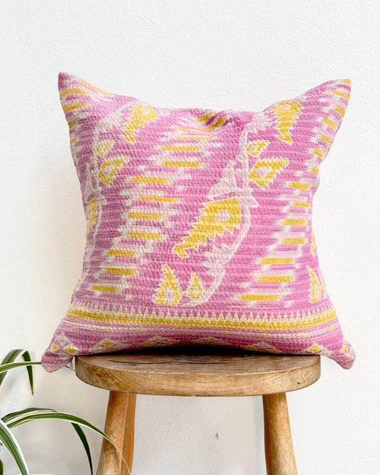 Handmade Vintage Kantha Cushion Cover In Pink- 45cm (18") Square - Biggs & Hill