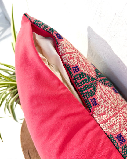 Vintage Galichi Kantha Cushion Cover In Pink - Large Rectangular