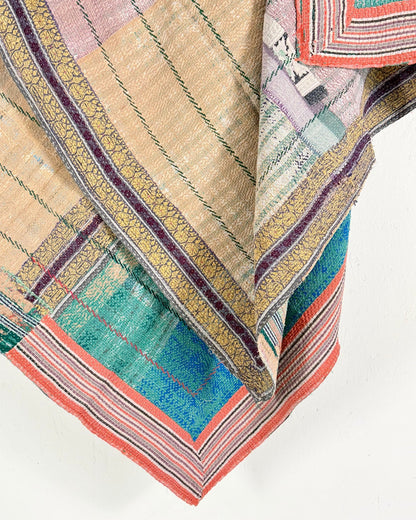 Embroidered Vintage Kantha Quilt in Pink and Turquoise - Biggs & Hill
