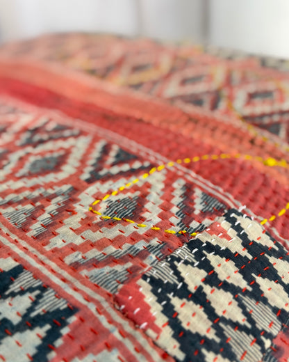 Extra Large Square Kantha Pouf Cushion Cover With Red and Navy Block Print
