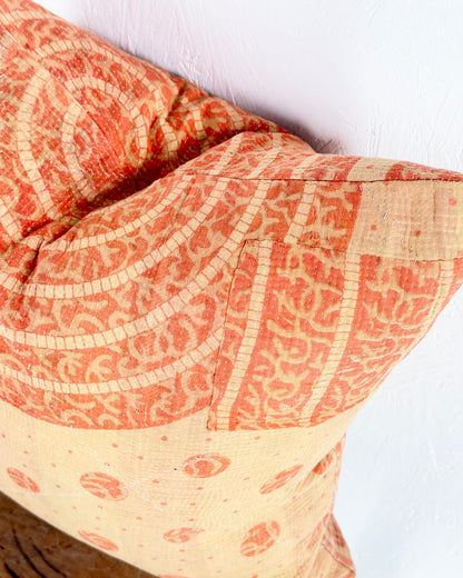 Handmade Vintage Kantha Cushion Cover In Orange and Beige - 45cm (18") Square