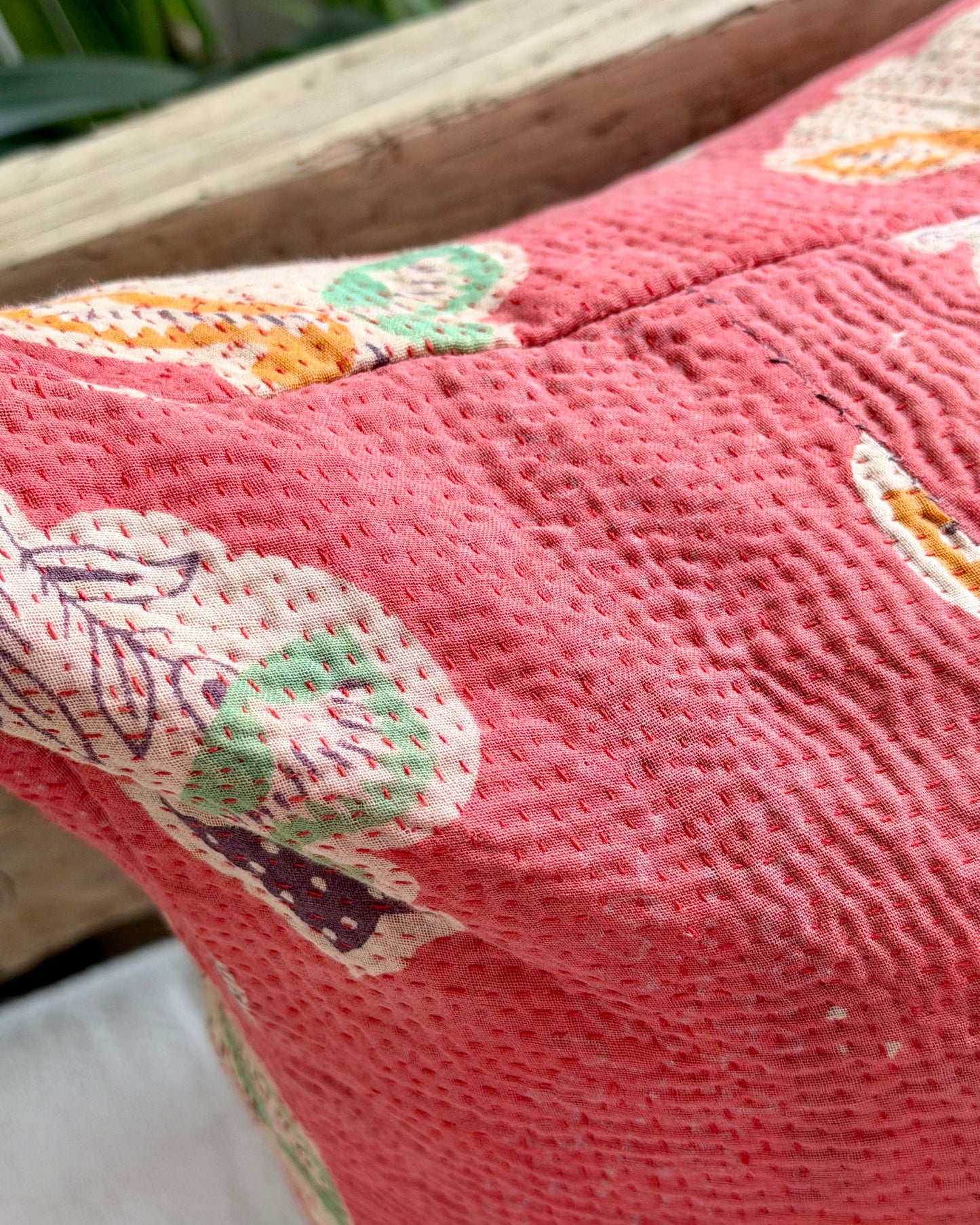 Vintage Kantha Cushion In Pink and Purple - 45cm Square
