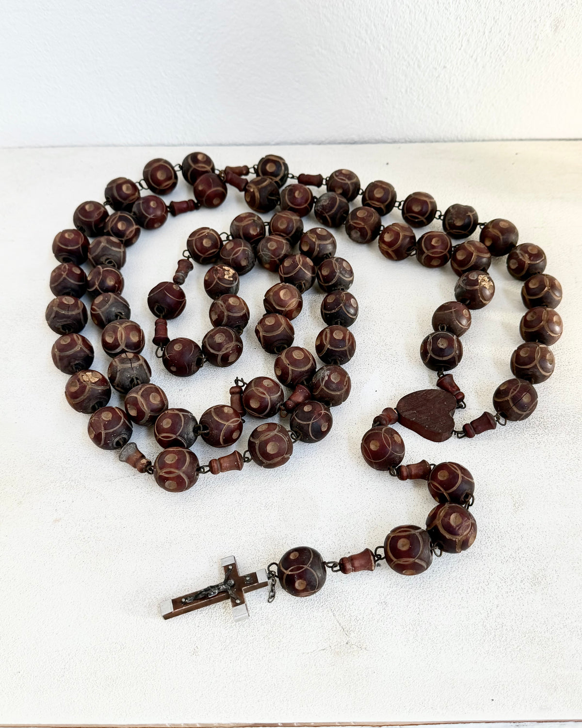 Vintage French Lourdes Rosary (Chapelet) – Wooden Pilgrimage Beads