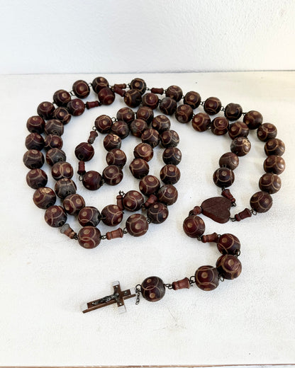 Vintage French Lourdes Rosary (Chapelet) – Wooden Pilgrimage Beads