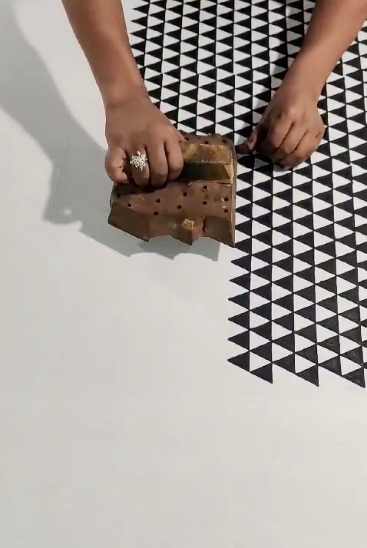 Black and White Triangle Print King Size Kantha Bedspread - Biggs & Hill