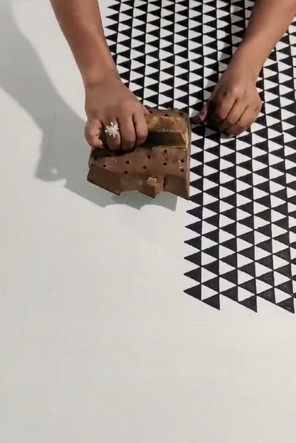 Black and White Triangle Print King Size Kantha Bedspread - Biggs & Hill