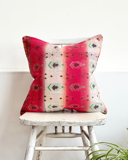 Vintage Kantha Cushion In Pink, White and Purple - 45cm Square