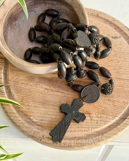 Vintage French Lourdes Ebony Rosary (Chapelet) – Wooden Pilgrimage Beads