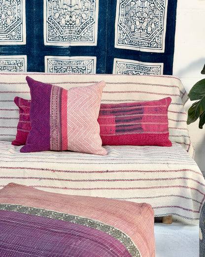 Vintage Kantha Cushion Cover In Pink and Purple - 50cm Square
