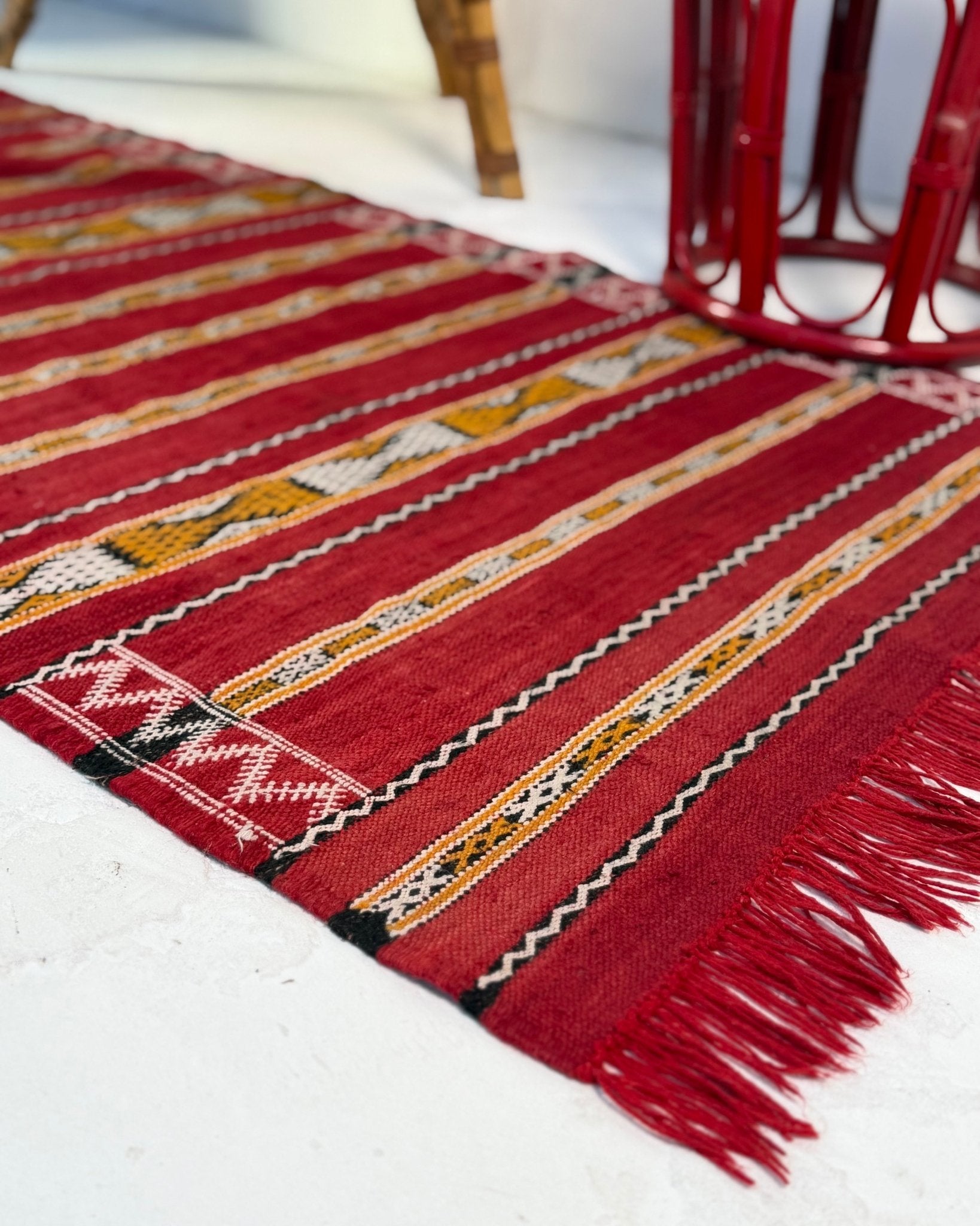 Red Vintage Moroccan Wool Kilim Rug - Biggs & Hill