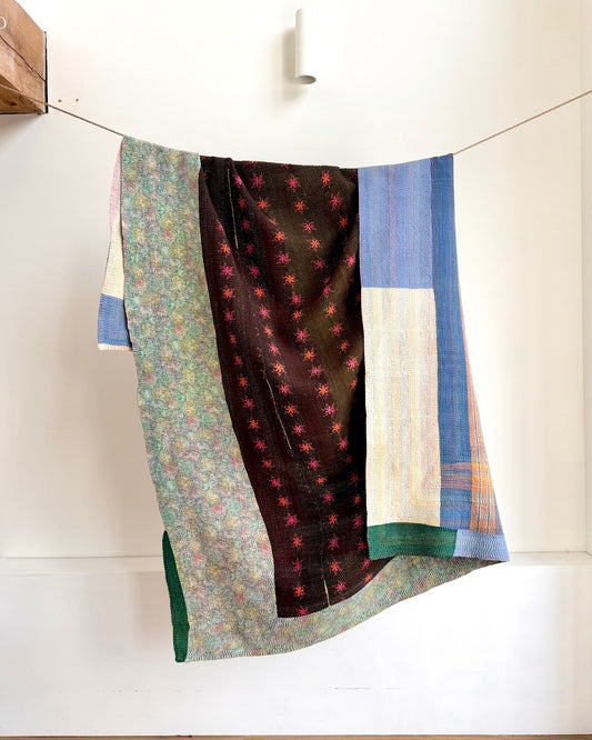 Vintage Embroidered Ralli Quilt in Black and Blue - Biggs & Hill