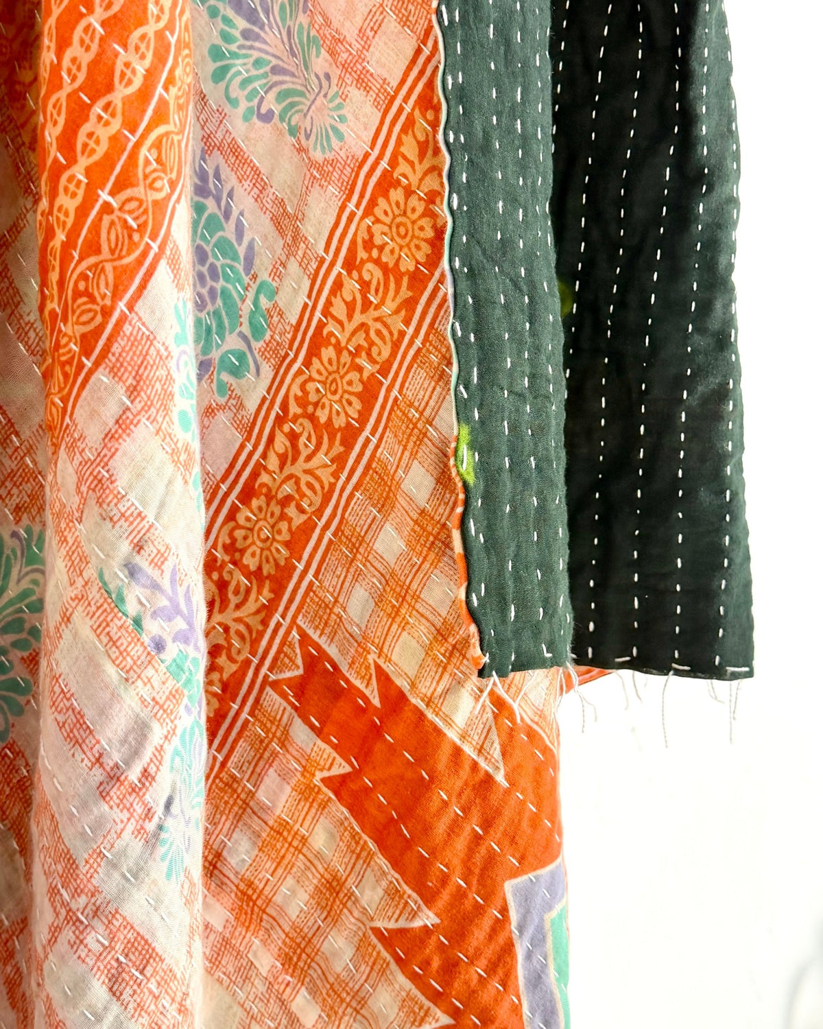 Vintage Cotton Kantha Quilt In Peach and Black 01 - Biggs & Hill
