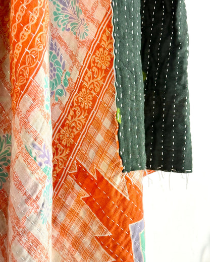 Vintage Cotton Kantha Quilt In Peach and Black 01 - Biggs & Hill