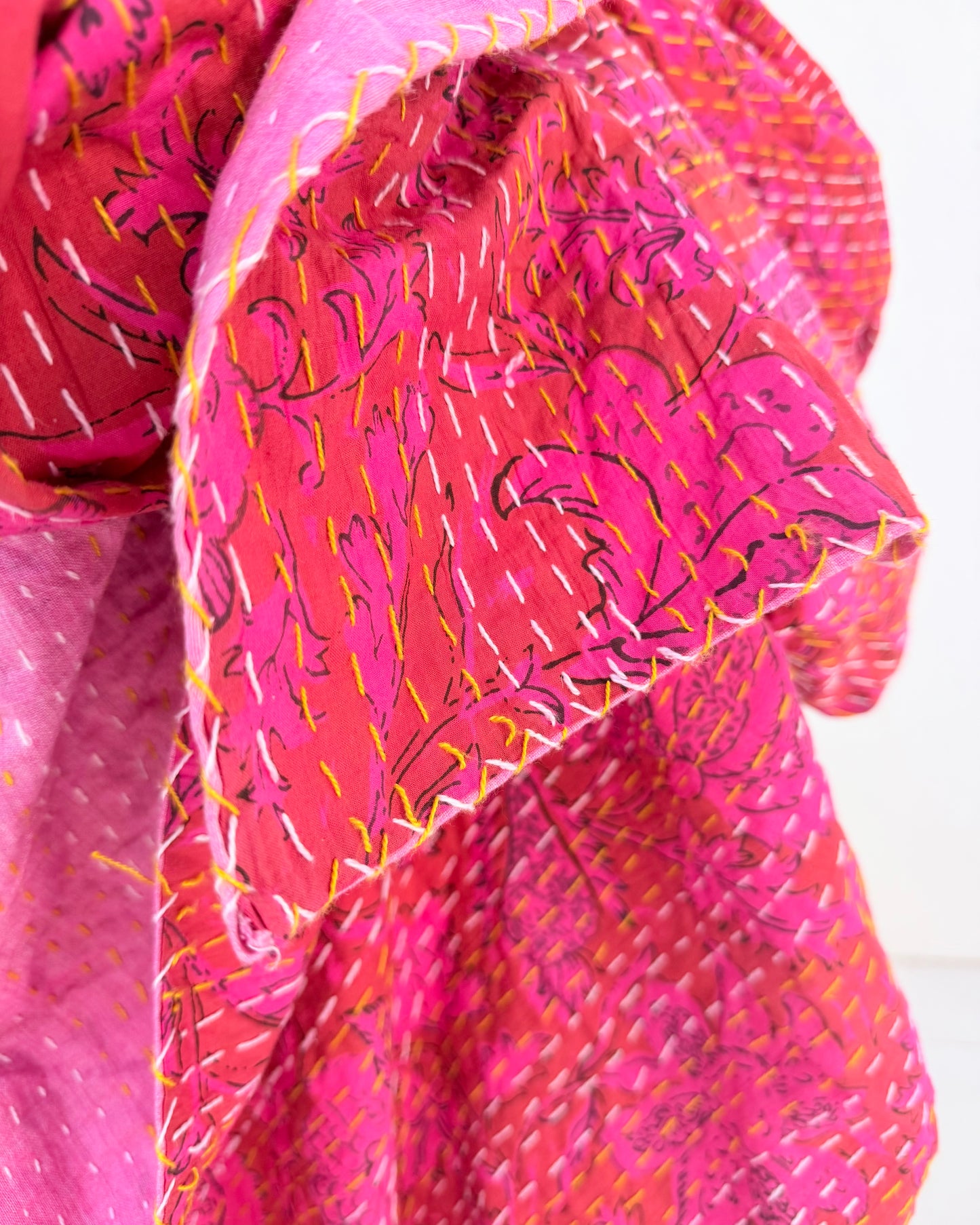 Project Fabric: Hot Pink Block Print Kantha
