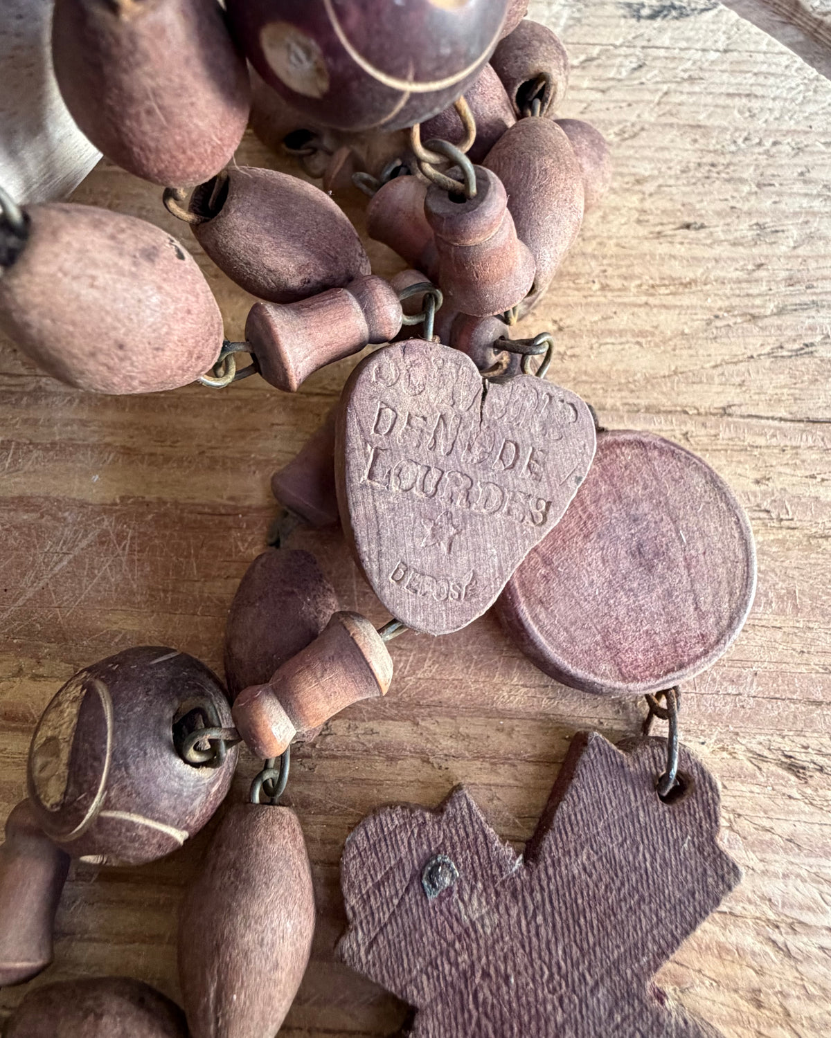 Vintage French Lourdes Rosary (Chapelet) – Wooden Pilgrimage Beads