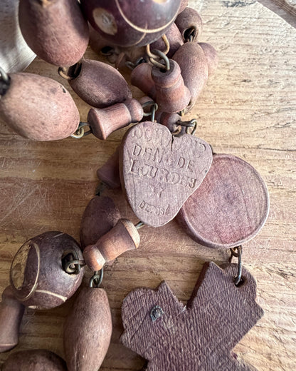 Vintage French Lourdes Rosary (Chapelet) – Wooden Pilgrimage Beads