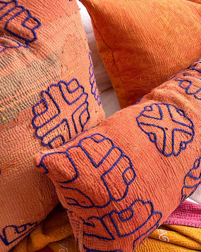 Vintage Kantha Cushion In Terracotta 05 - 50cm Square - Biggs & Hill