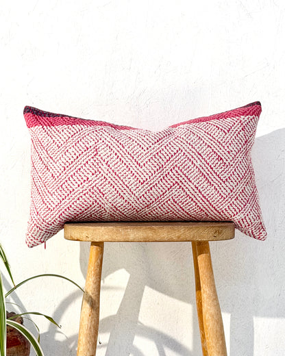 Vintage Kantha Cushion Cover In Pink and Purple - Small Rectangular