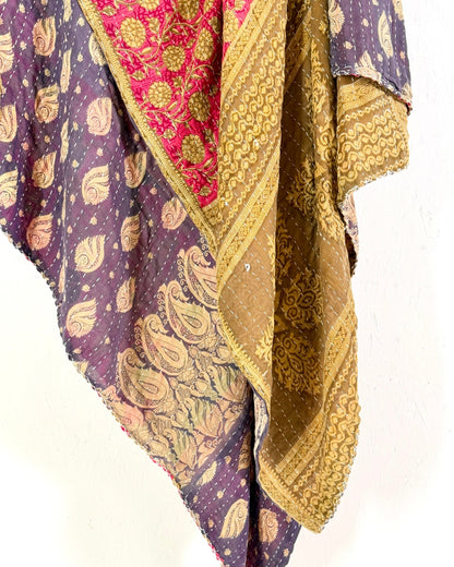 Vintage Cotton Kantha Quilt In Pink and Purple 12 - Biggs & Hill