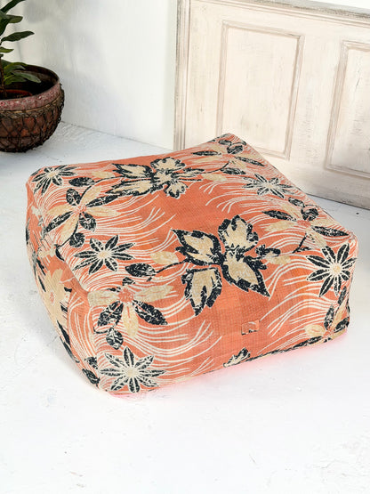 Extra Large Square Pouf Cushion Cover In Pink and Black Floral