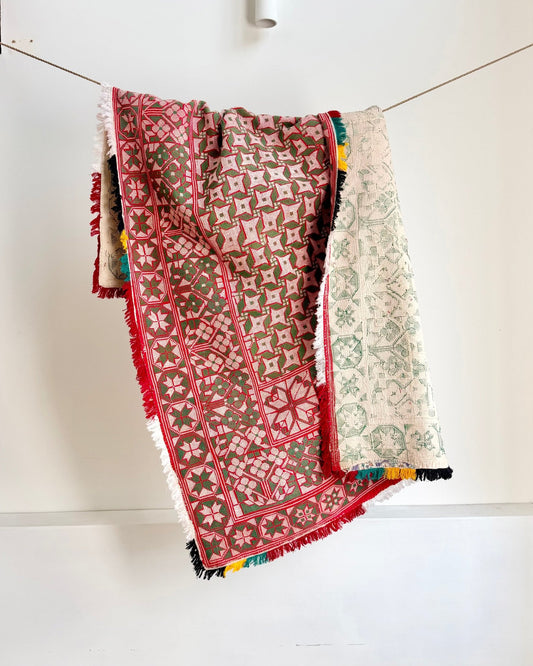 Heavy Vintage Galicha Kantha Quilt in Red and Green - Biggs & Hill
