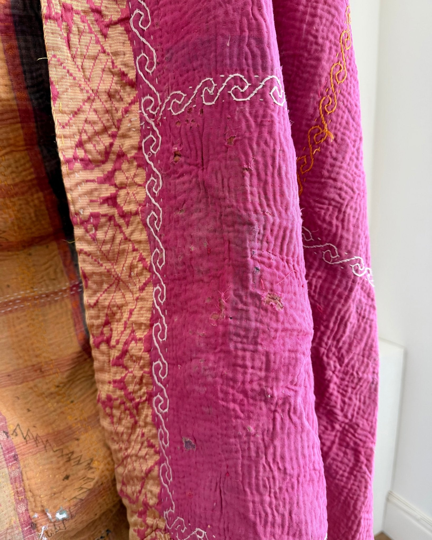 Project Kantha Quilt: Pink and Blue With Embroidery - Biggs & Hill