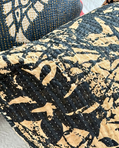 Vintage Kantha Cushion In Black and Red- Small Rectangular