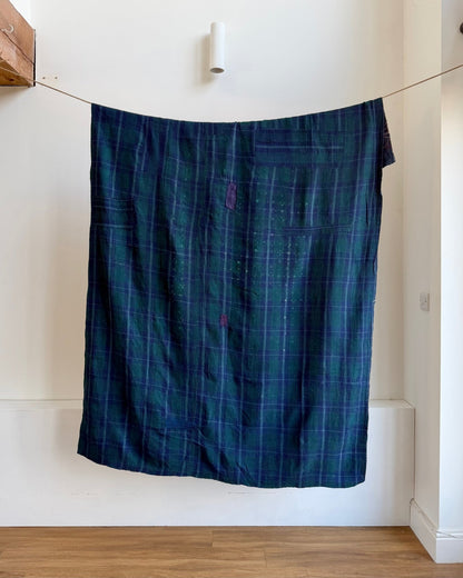 Ajrak Printed Vintage Kantha Quilt In Deep Blue - Biggs & Hill