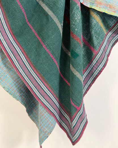 Extra Large Heavy Embroidered Vintage Kantha Quilt in Green and Blue