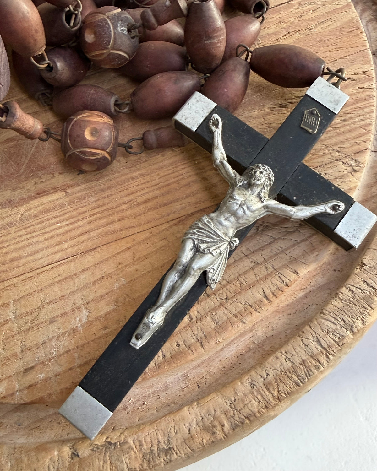 Vintage French Lourdes Rosary (Chapelet) – Wooden Pilgrimage Beads