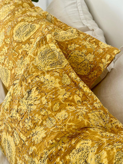 Sunshine Yellow Floral Kantha Handmade Pillowcase - Biggs & Hill
