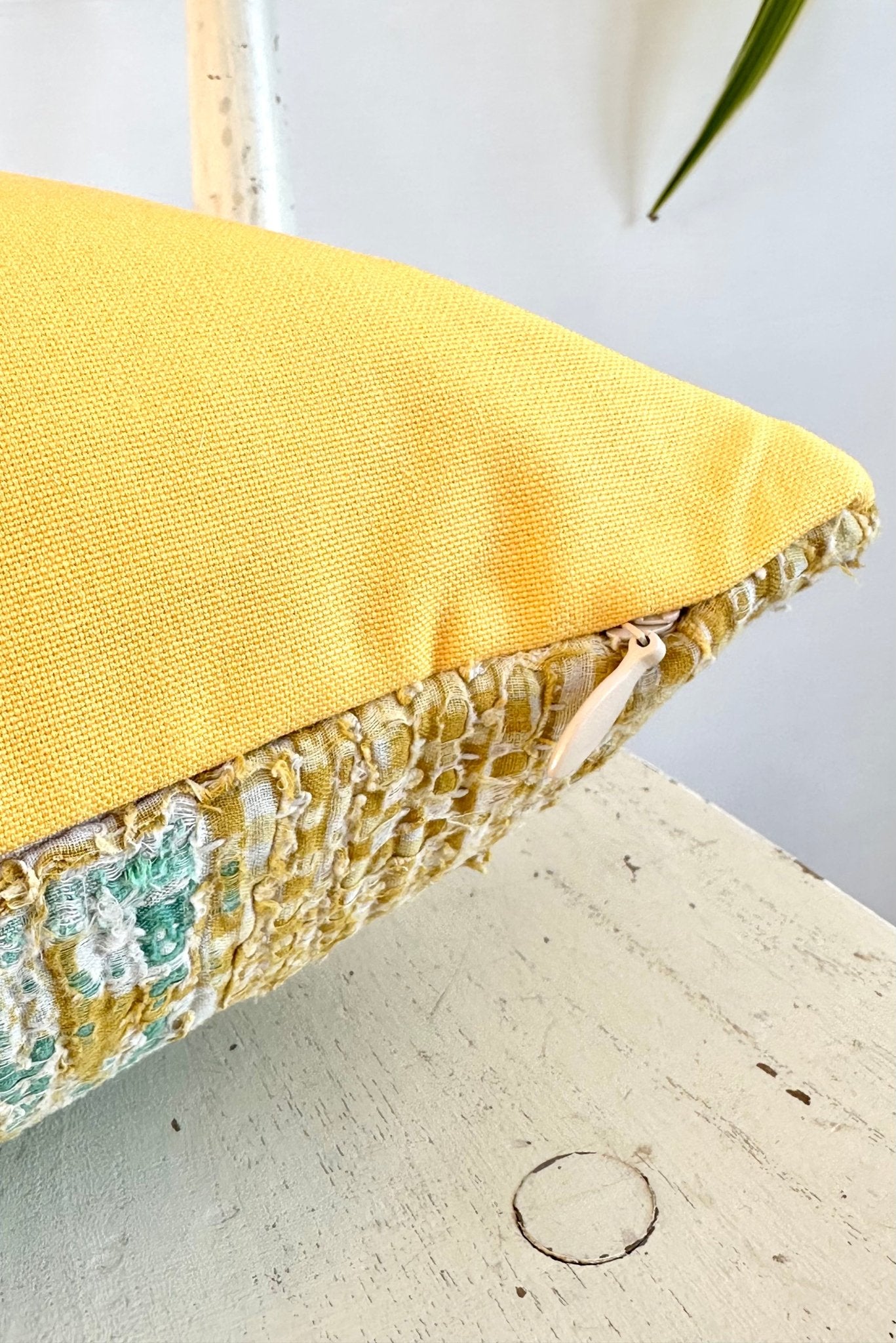 Vintage Kantha Cushion In Yellow 03 - Small Rectangular - Biggs & Hill