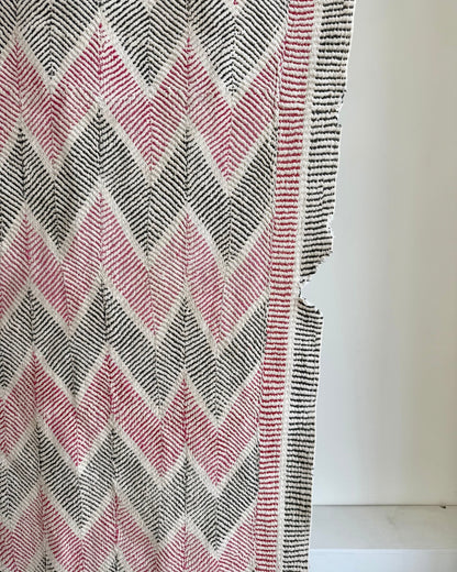 Heavy Vintage Lohori Kantha Quilt in Pink and Black Zig Zags - Biggs & Hill