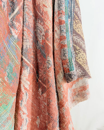 Large Extra Fine Stitched Vintage Kantha Quilt in Pinks and Greys