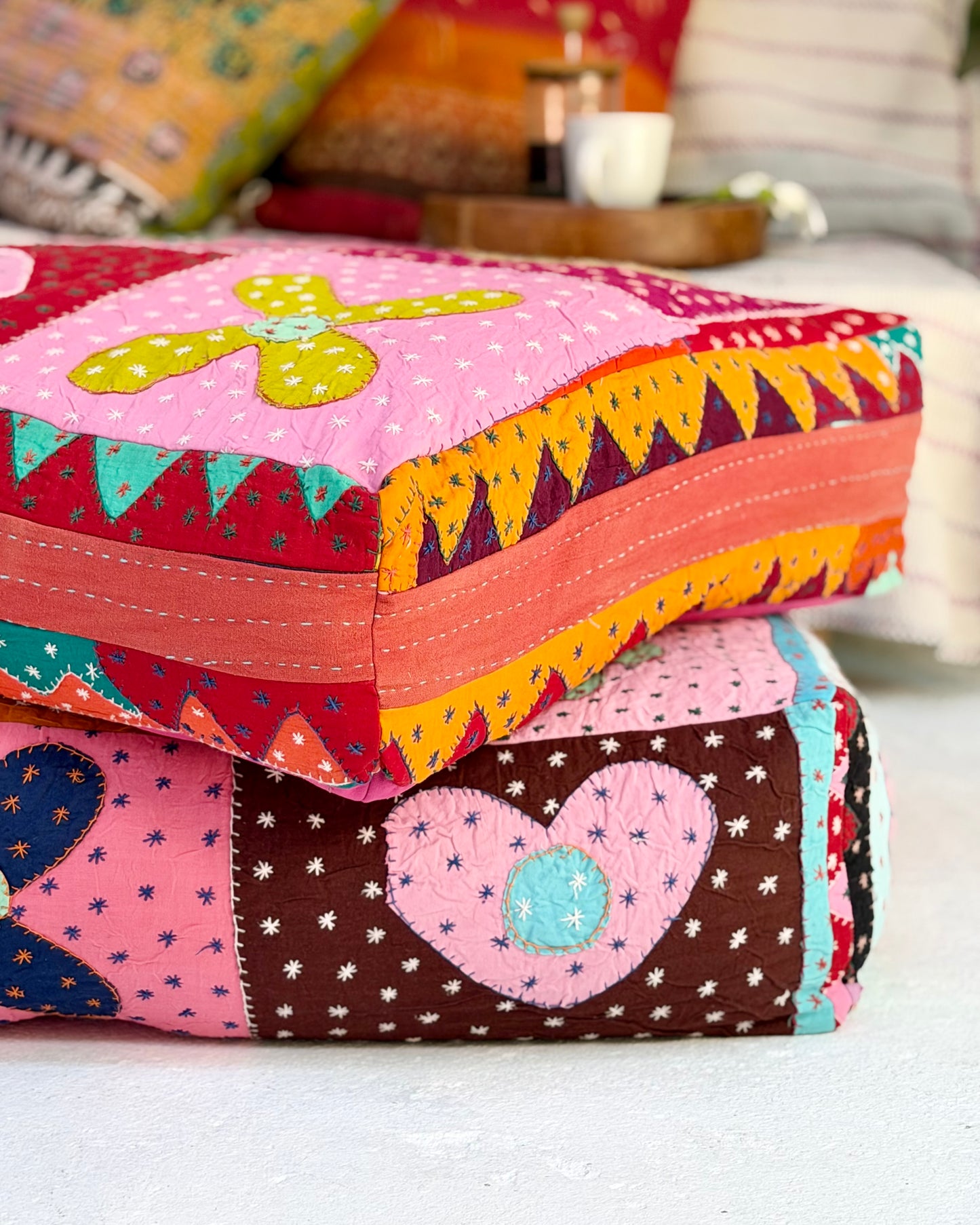 Large Square Patchwork Cotton Floor Cushion Cover
