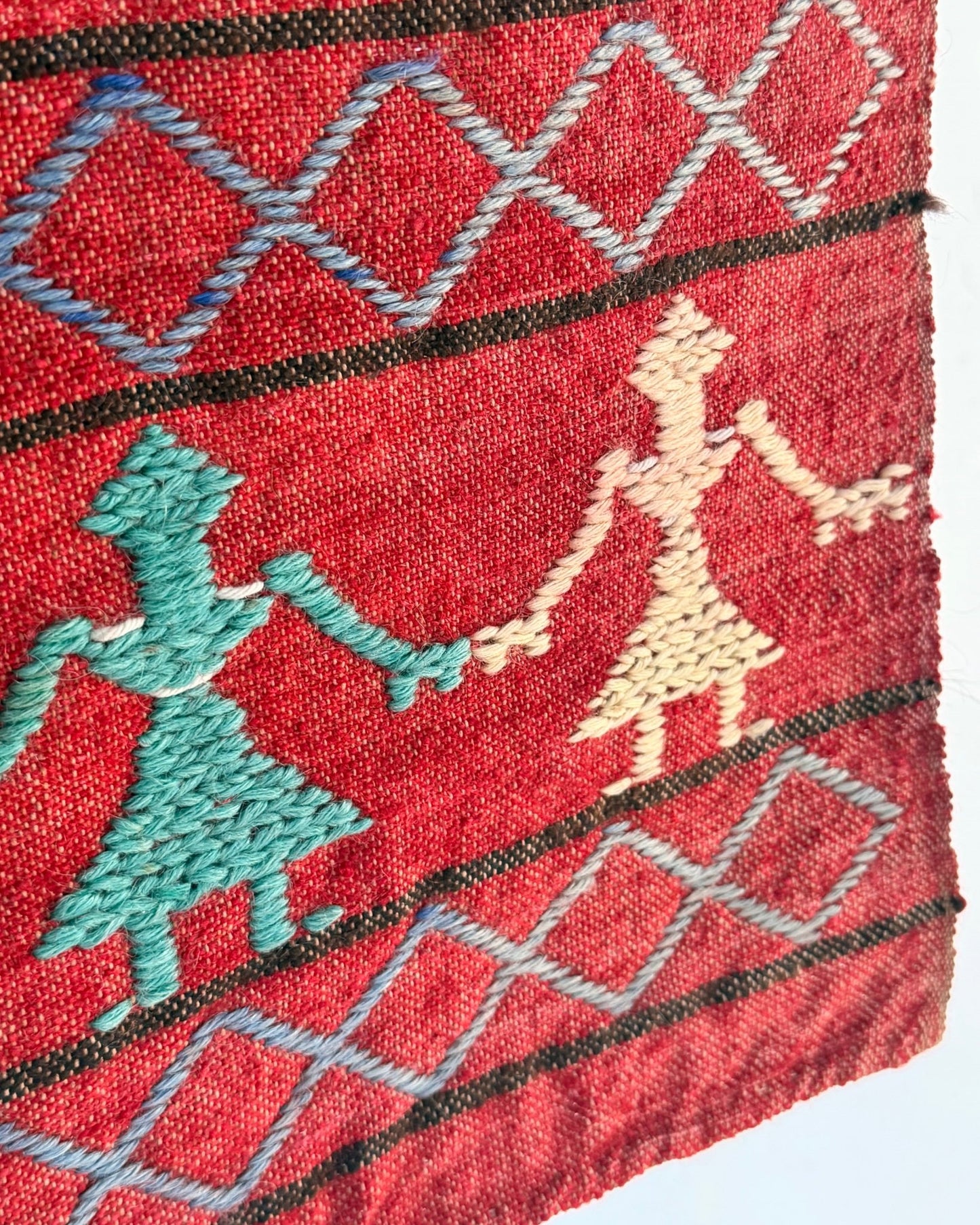 Woven Vintage Central Asian Wall Panel In Red With Embroidery - Biggs & Hill