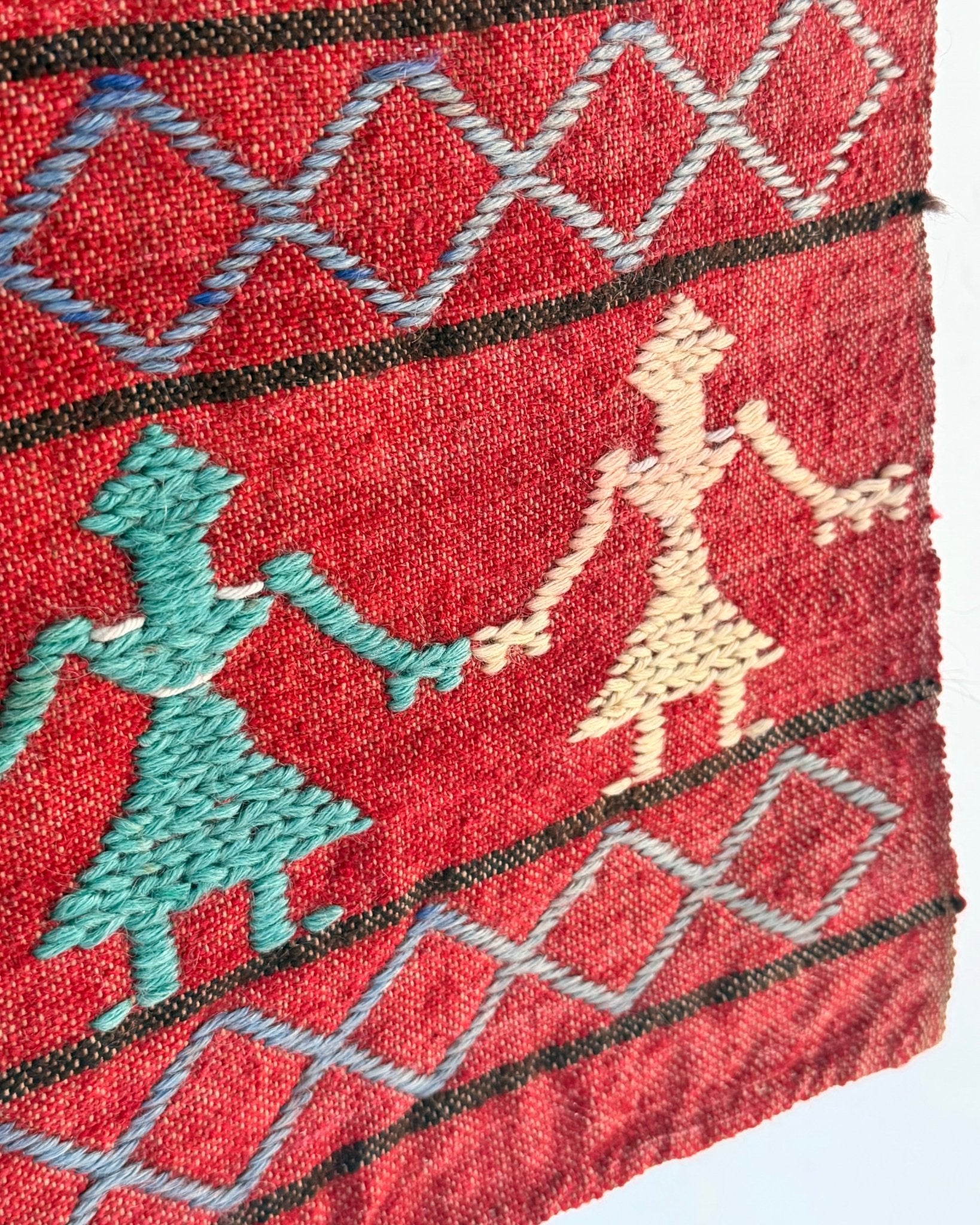 Woven Vintage Central Asian Wall Panel In Red With Embroidery - Biggs & Hill