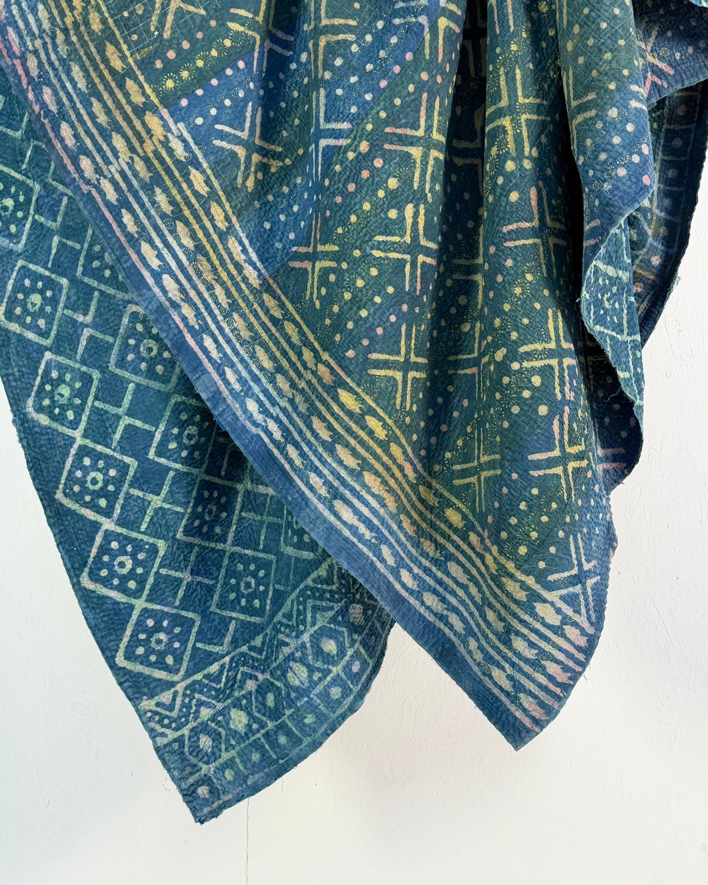 Large Heavy Indigo Print Kantha Quilt