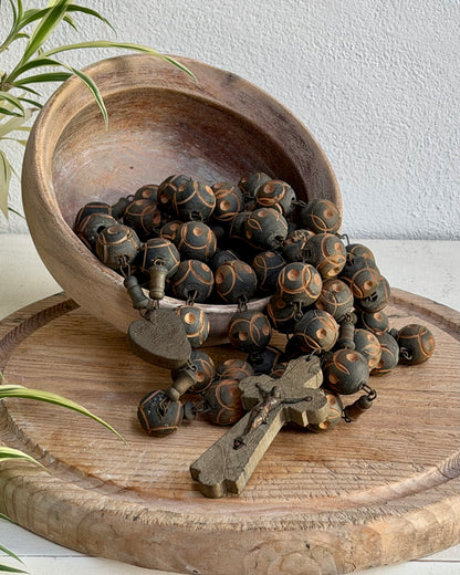Vintage French Lourdes Rosary (Chapelet) – Wooden Pilgrimage Beads