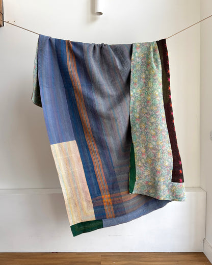 Vintage Embroidered Ralli Quilt in Black and Blue