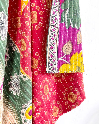 Vintage Cotton Kantha Quilt In Red and Green 07 - Biggs & Hill
