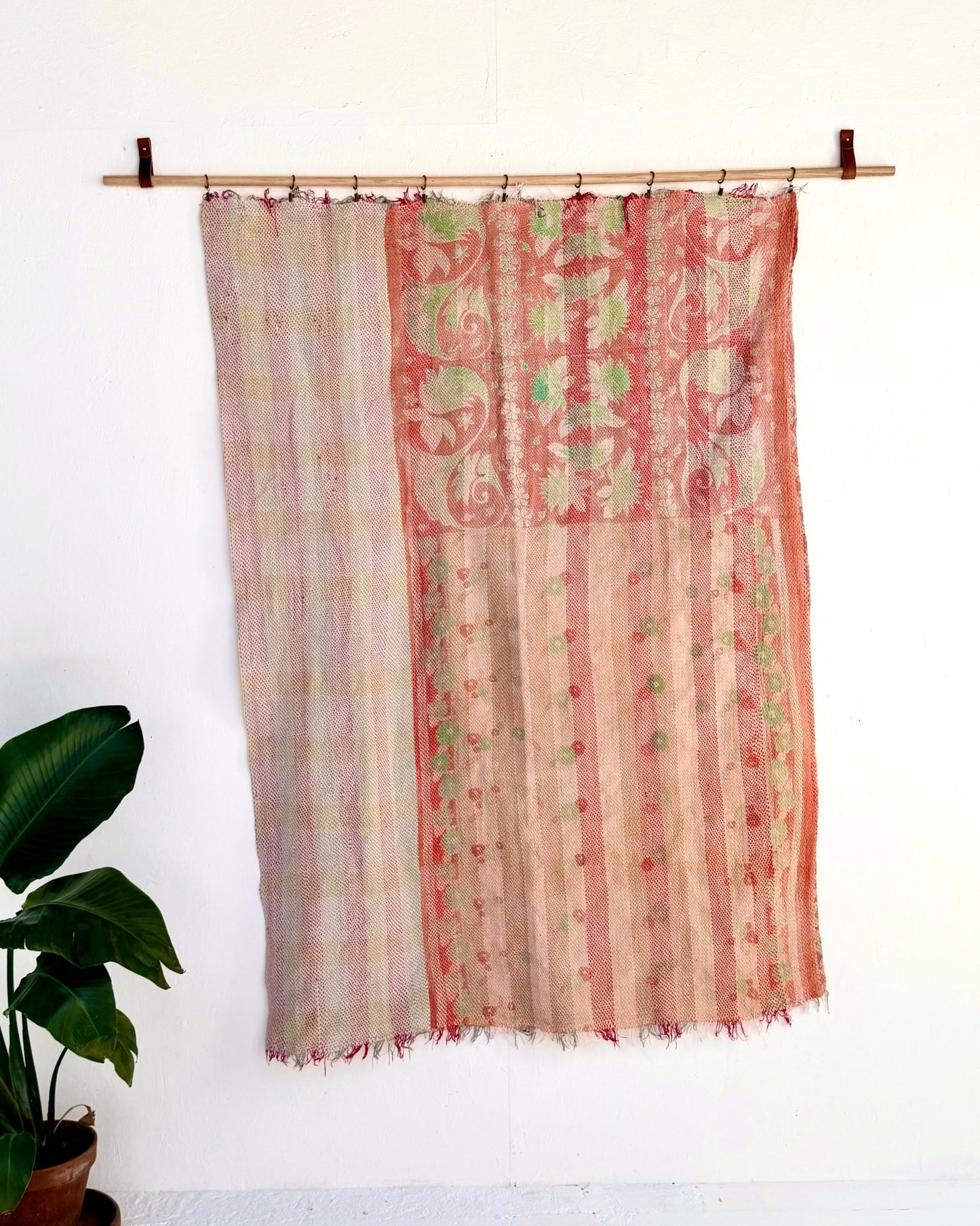 Heavy Kantha Blanket Quilt With Pink Stripes - Biggs & Hill