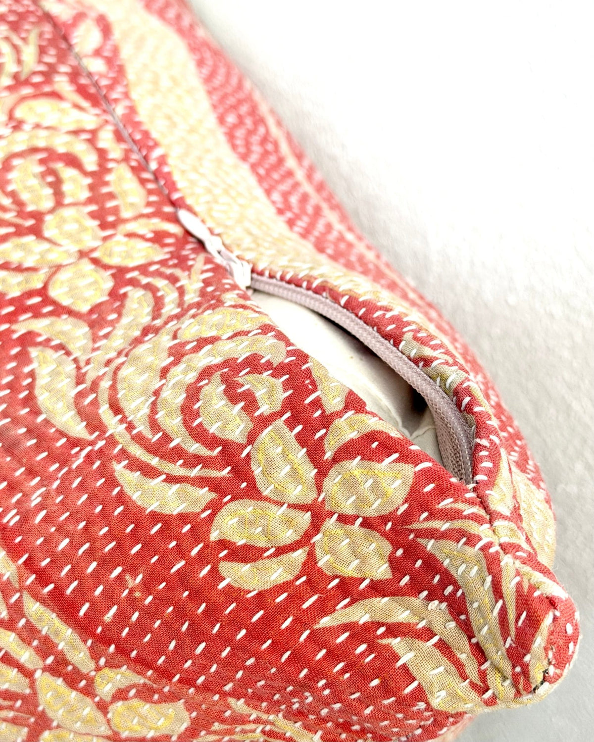 Handmade Vintage Kantha Cushion Cover In Pink and Beige- 45cm (18") - Biggs & Hill