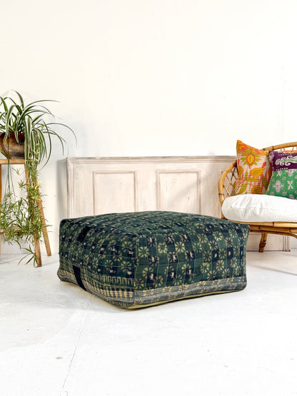 Extra Large Square Pouf Cushion Cover in Dark Green