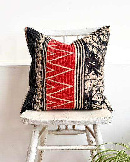 Vintage Kantha Cushion In Black and Red- 45cm Square