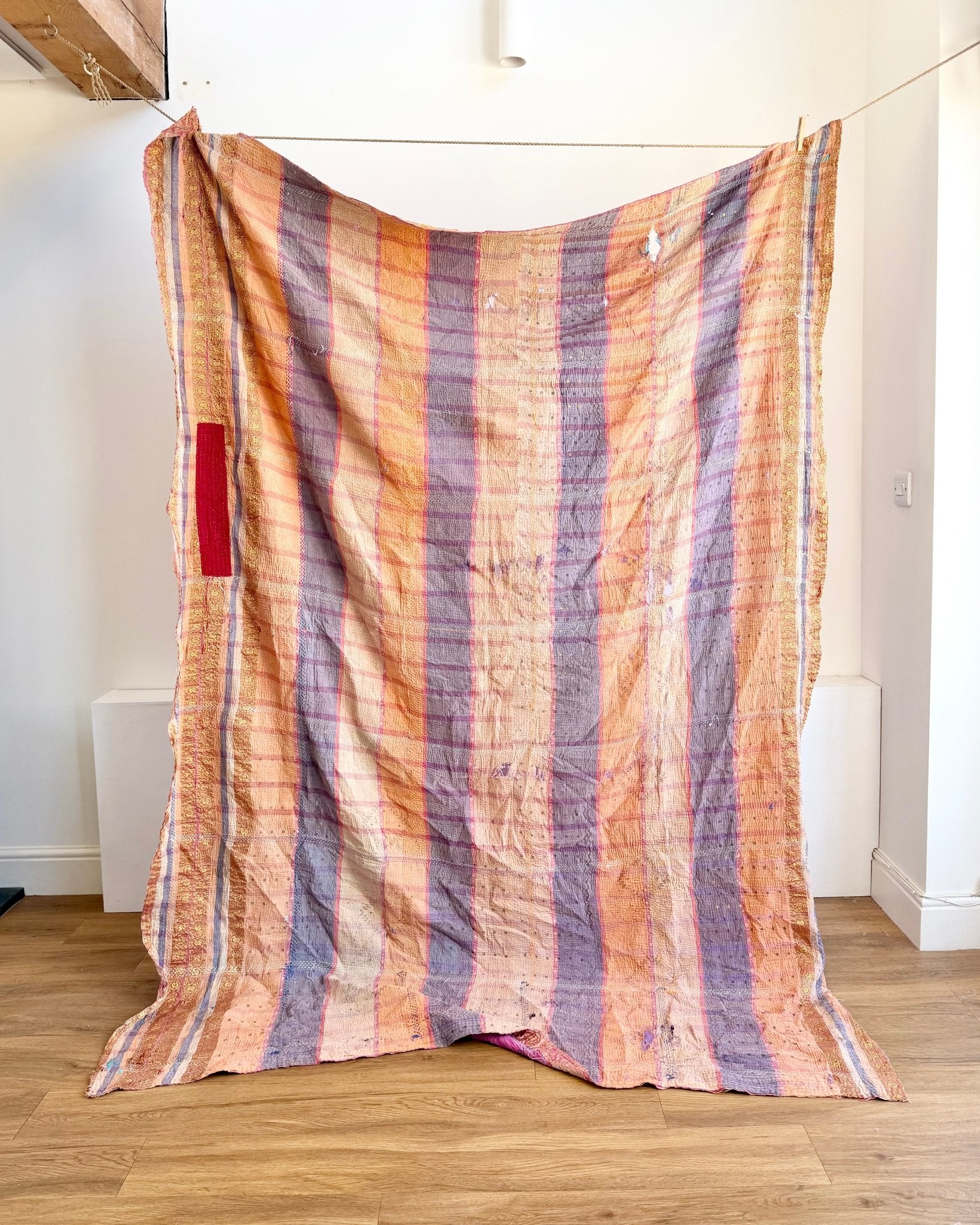 Project Kantha Quilt: Pink and Blue With Embroidery - Biggs & Hill