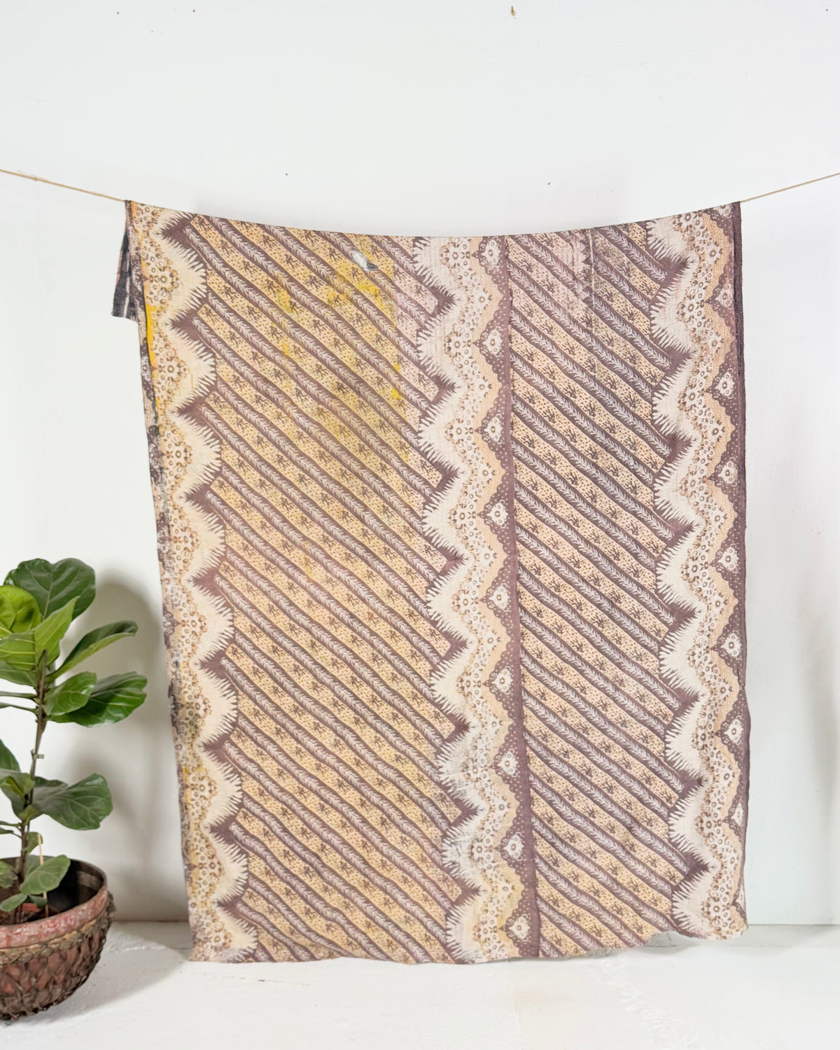 Large Extra Fine Stitched Vintage Kantha Quilt in Pinks and Greys