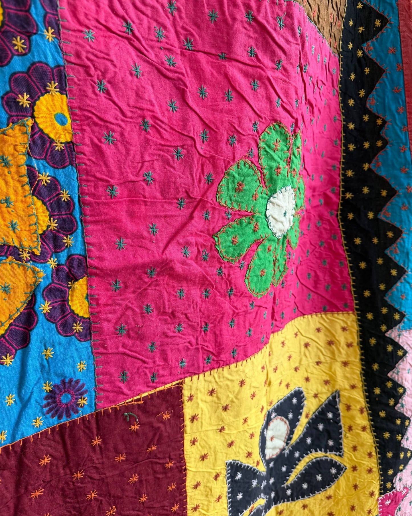 Patchwork Hand Stitched Jogi Bedspread 05 - Double/ King Size - Biggs & Hill