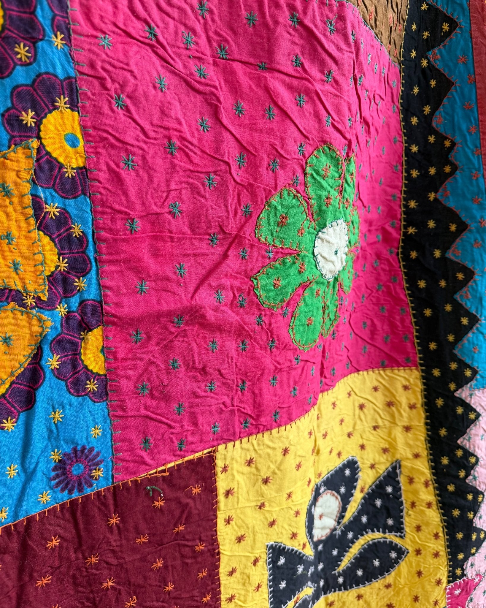 Patchwork Hand Stitched Jogi Bedspread 05 - Double/ King Size - Biggs & Hill