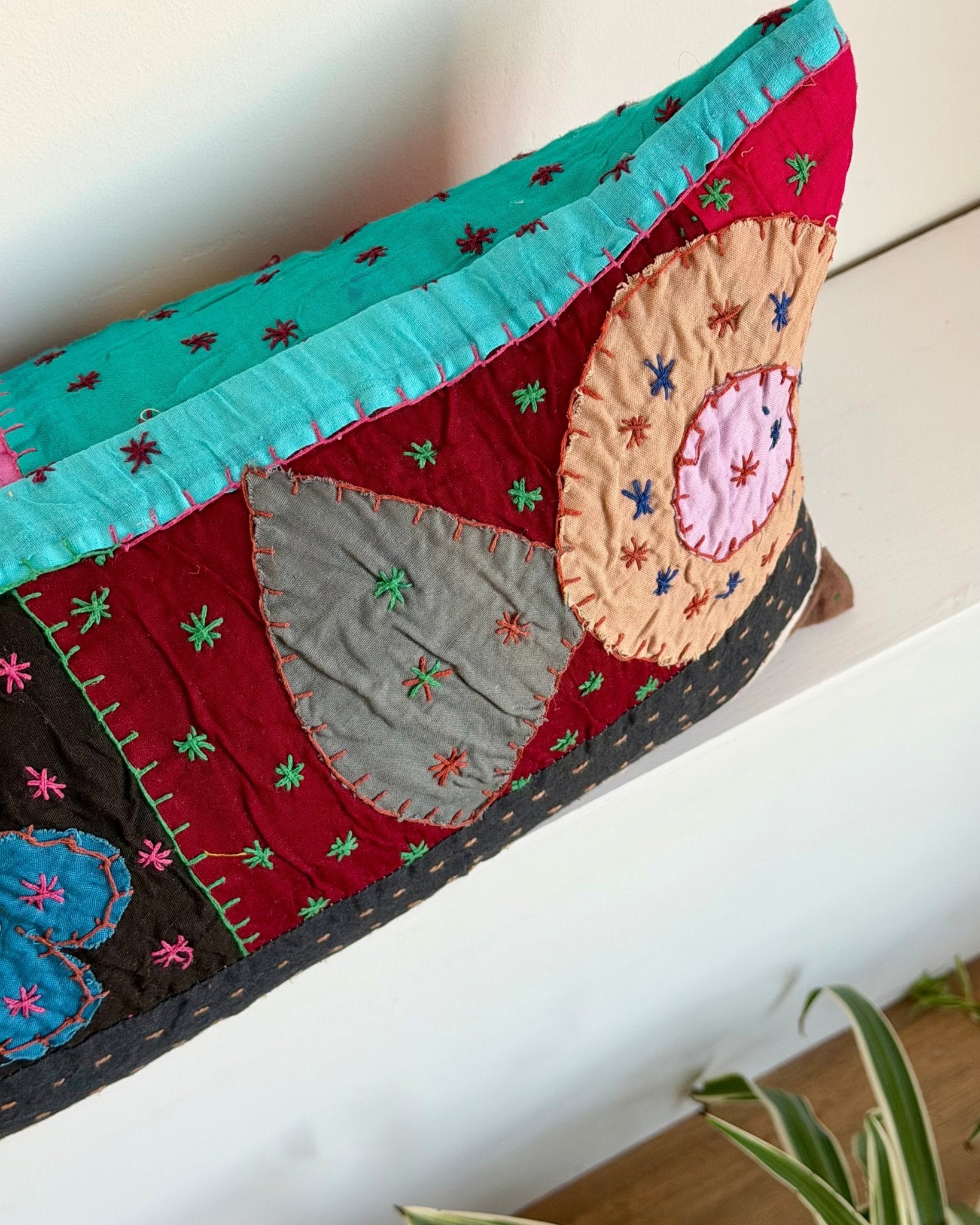 Patchwork Hand Stitched Reversible Bolster Cushion 01 - 80cm - Biggs & Hill